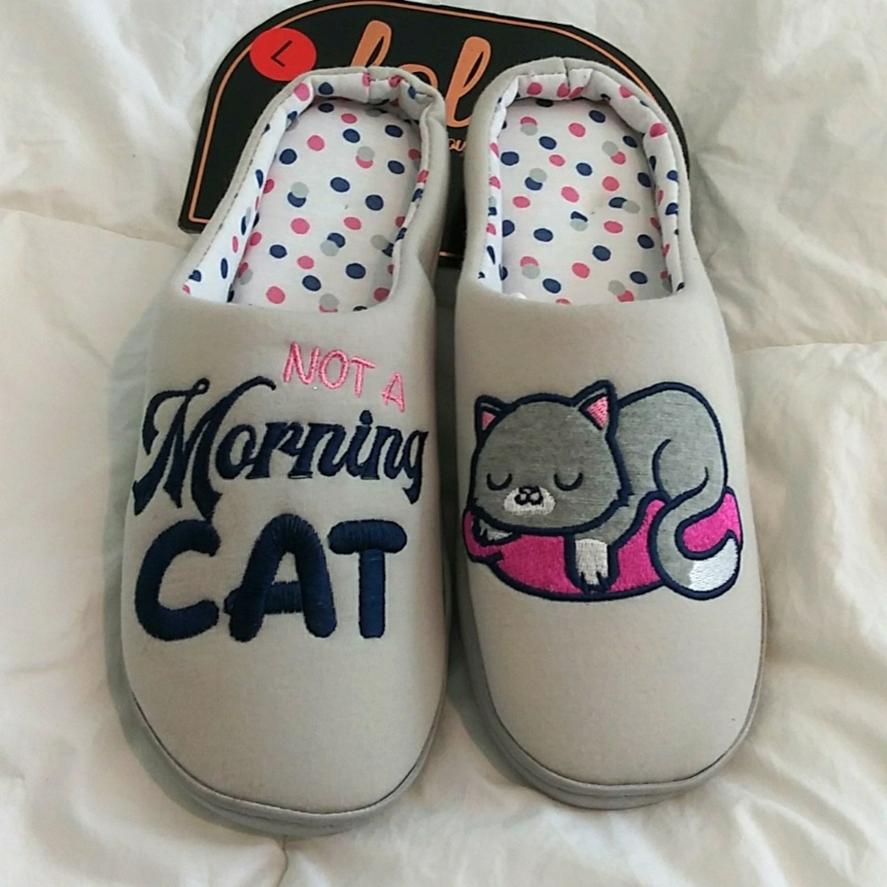 NWT Not a Morning Cat Slippers Shoes Sz Large